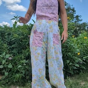 SOLD Handmade Upcycled Floral "Sunday Bloomers" Overalls